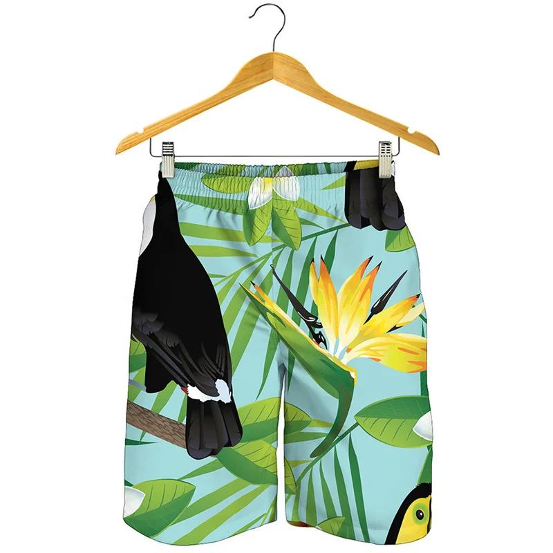 Tropical Parrot Graphic Beach Shorts Men 3D Printed Toucan Hawaiian Surf Board Shorts Summer Oversized Quick Dry Swimming Trunks