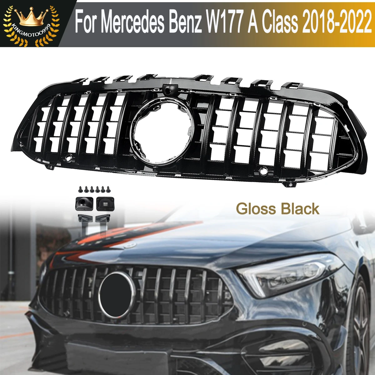 SAIQINGSP For Mercedes Benz W177 A250 A200 A45 AMG from June 2018+  Glossy Black With Chrome GTR Style Front Grill Grille