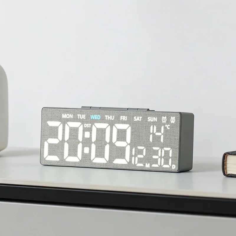 Modern LED Electronic Alarm Clock with Time Temperature Date Week Display Snooze Desktop Clock for Home Bedroom Office