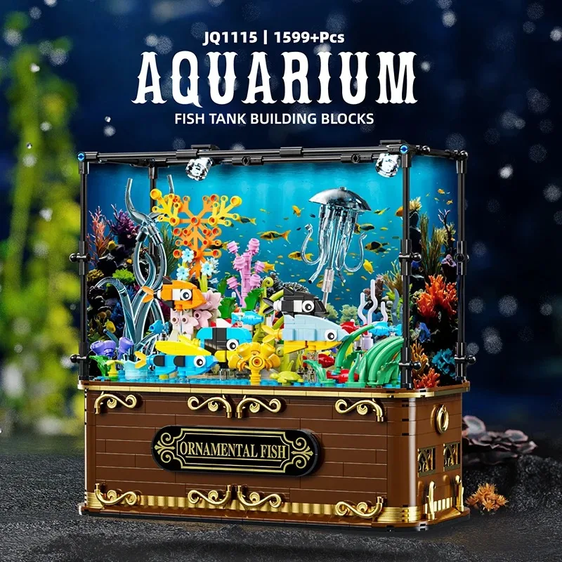 

1599pcs aquarium series fish tank model building block decoration set fish DIY assembly children's toy gift