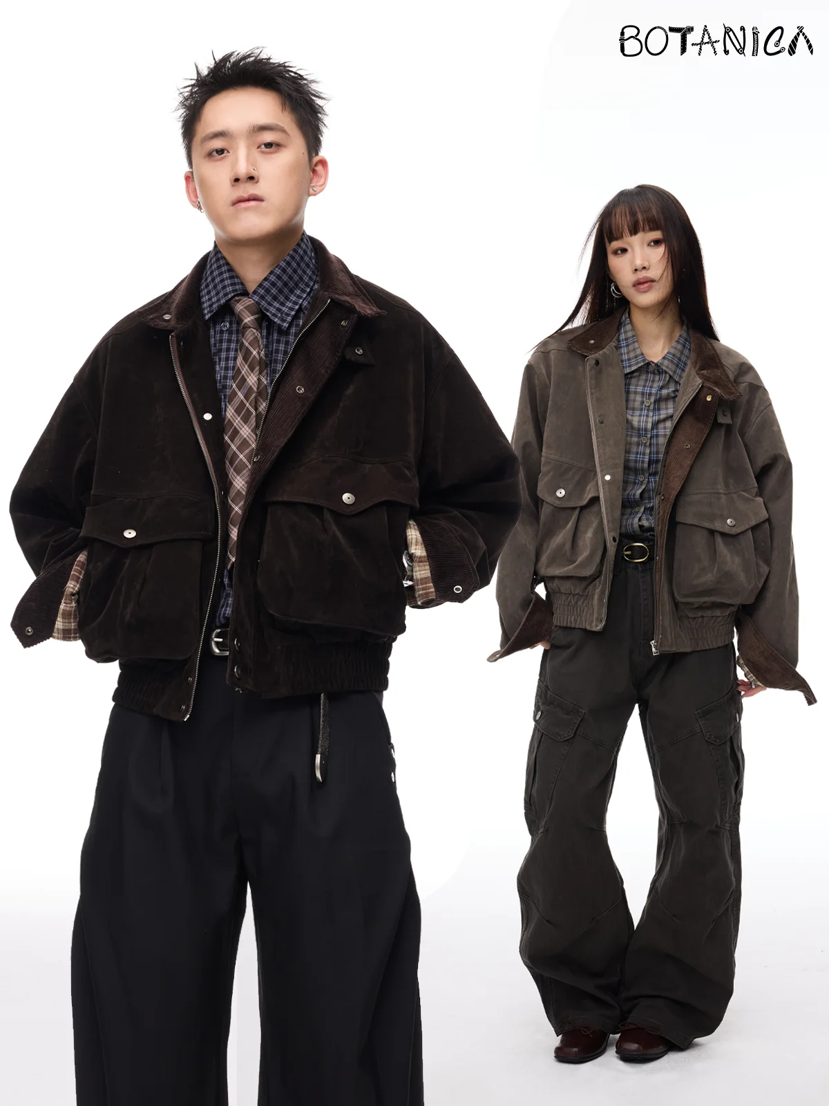 

Botanica American Retro Deep Brown Suede Jaet with ket Autumn Cleanfit ort Wide Sle Outerwear for Youth Casual Faion