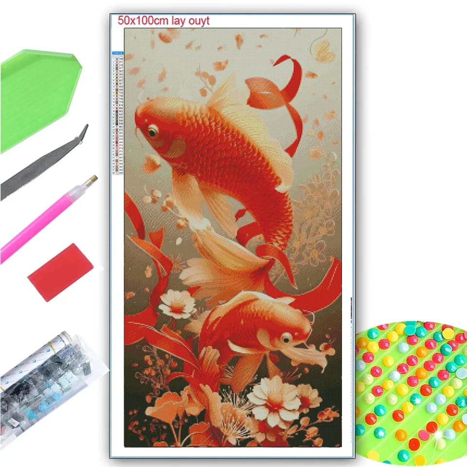 Koi carp Diamond Painting New 2024 Diy Full Square Round DIY Diamond Art Mosaic Japanese Fish Landscape Animals Home Decor Gift