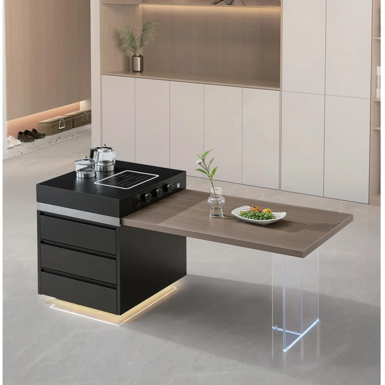 Modern Extendable Marble Dining Table Functional Home Apartment Furniture for Small Spaces Wood Panel Style