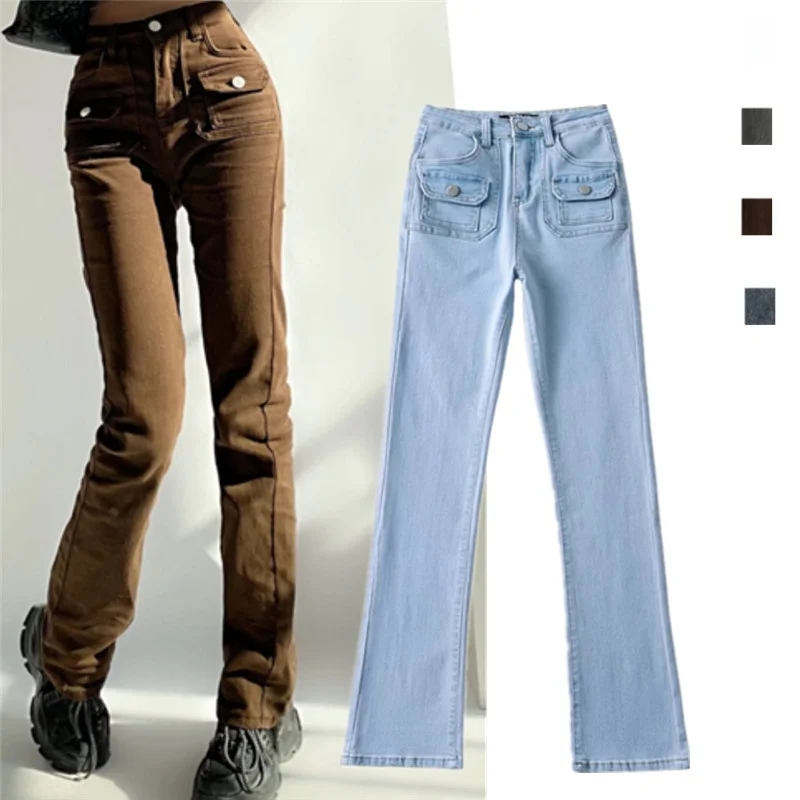 

High Waist ket Design Slimming Straight Leg Jeans Long Length Distred Denim Trendy Chic Women's Premium Quali Jeans