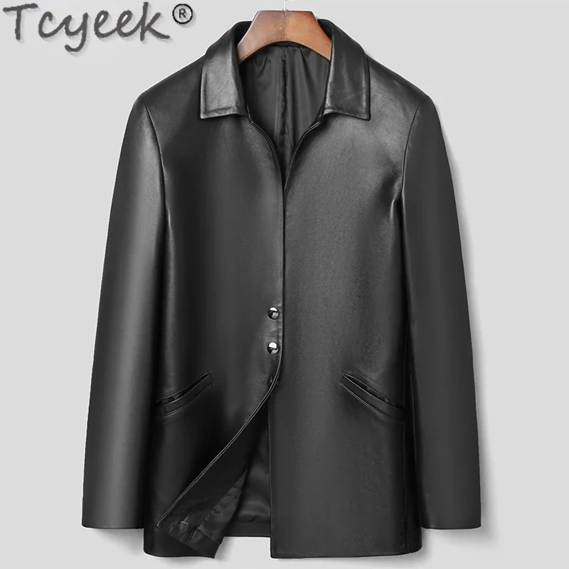 

Spring Tcyeek Fall Sheepskin Coat for Business Casual Thin Genuine Leather Jacket Men Clothes Slim Jaqueta Couro Masculina