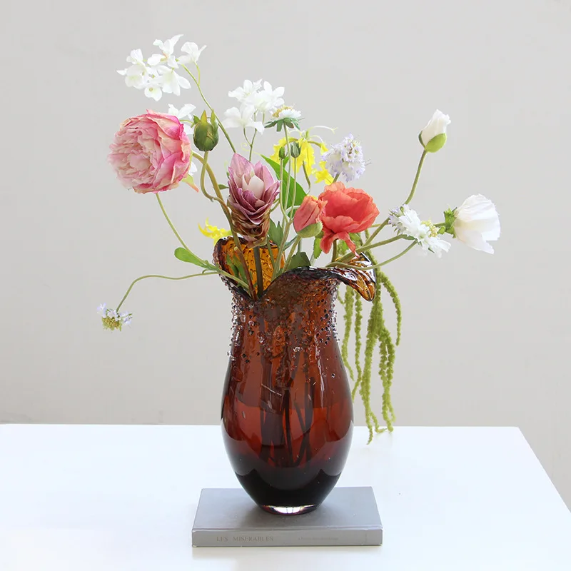 Irregular Wrinkle Glass Vase Handicrafts Plant Pots Table Decoration Flowers Arrangement Floral Vases Room Aesthetic Decor