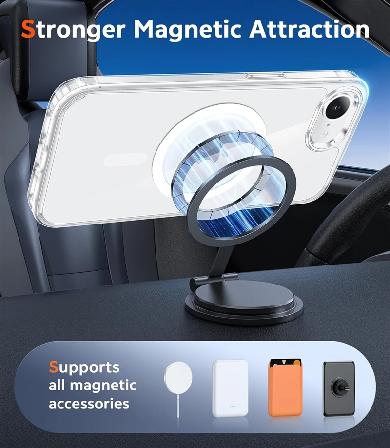 Funda magnética transparente para Magsafe iPhone Air 17 E 16 15 14 13 12 11 Pro Max Plus 16E, cubierta transparente con borde 3