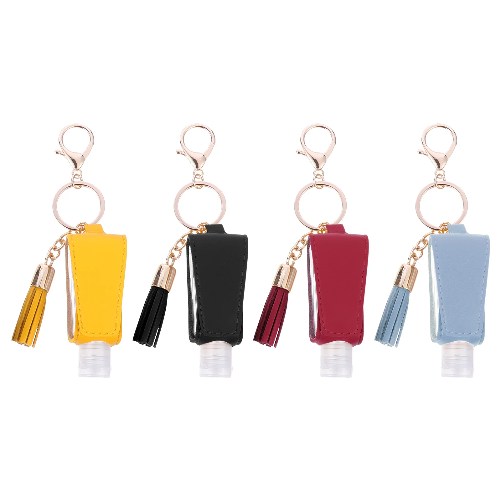 

4PCS Travel Bottle For Toiletries PU Leather Hand Sanitizer Container Rectangular Shape Keychain Design Business Trip Essentials