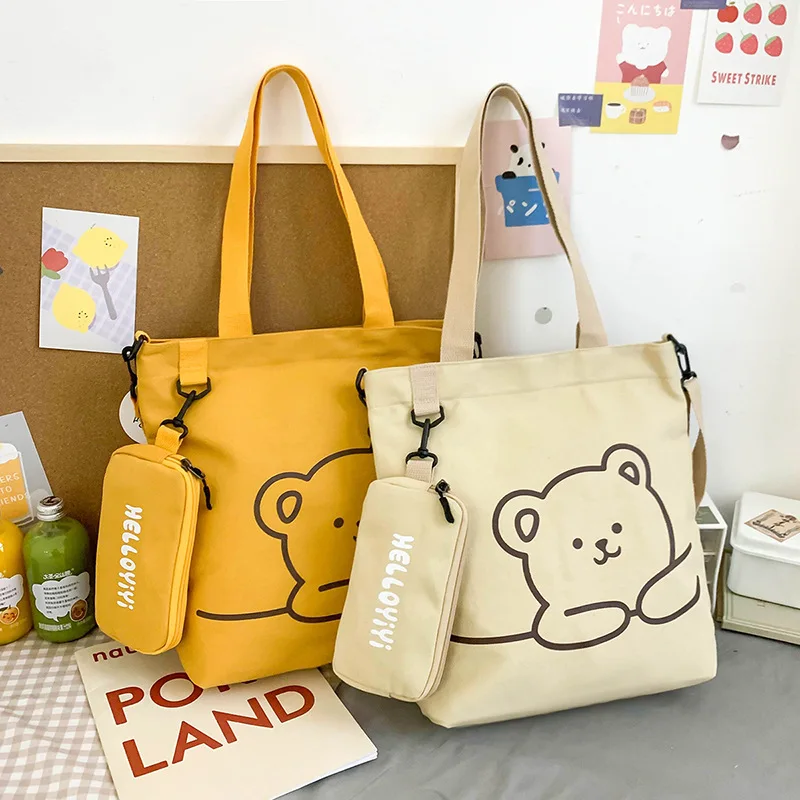 Elementary school students cross-body canvas bag, make-up class storage bag, cartoon portable shoulder