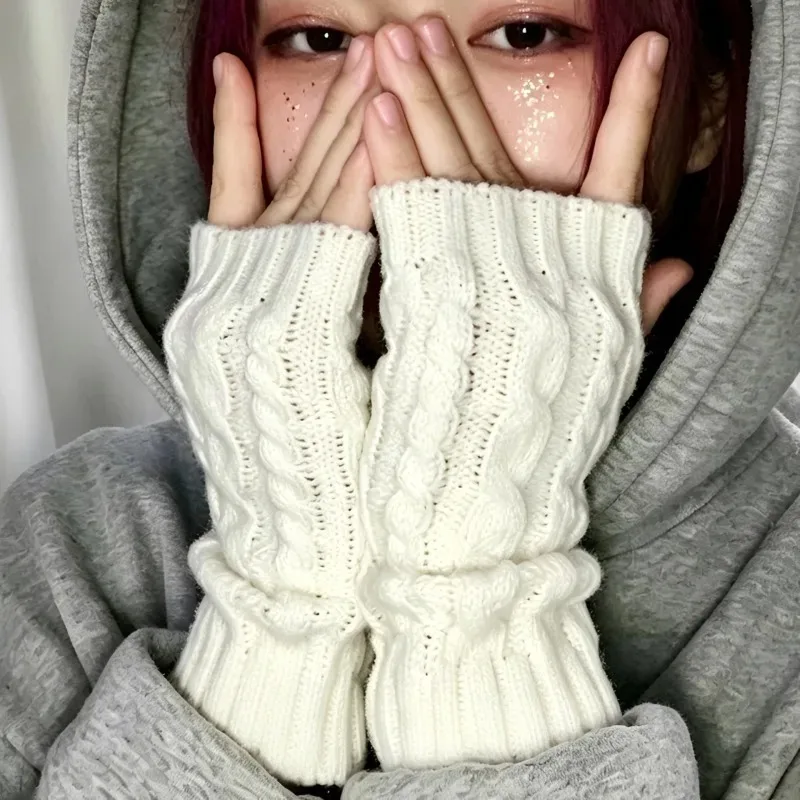 Winter Warm Knitted Gloves Women's Half Finger Warm Arm Warmers Girls Fingerless Mittens Solid Soft Wool Cuffs Sleeves Cover
