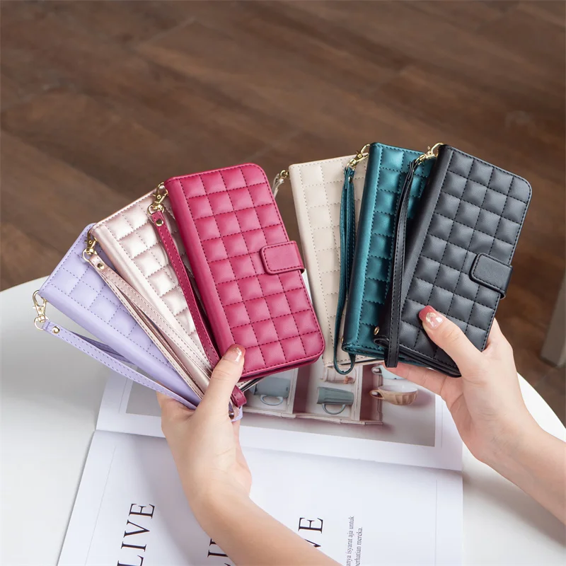 Funda Redmi 10 2022 10C 10A 9C 10X Luxury Checkered Leather Shell for Xiaomi Poco X3 NFC X5 Pro C55 Wallet Flip Cover Phone Case