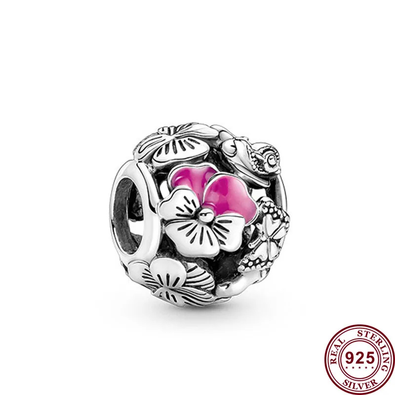 New Hot 925 Silver Exquisite Caterpillar Butterfly Pansy Beads per le donne braccialetto originale gioielli di fascino di moda di alta qualità