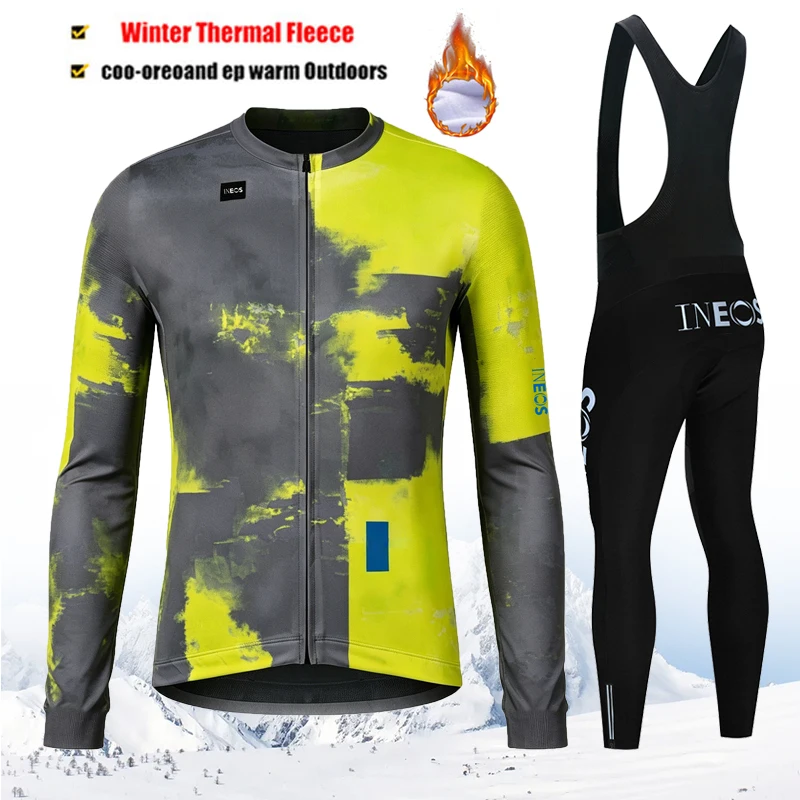 2027 INEOS Pro Team-Thermal Fleece Cycling Clothing Set for Men, Road, Mountain Bike, Bicycle Clothes, MTB Maillot, Winter, New