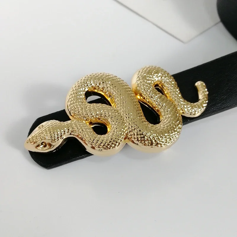 2024 New PU Material European and American Snake Creative Retro Belt Women's Simple Needle Button Pant Belt Belt