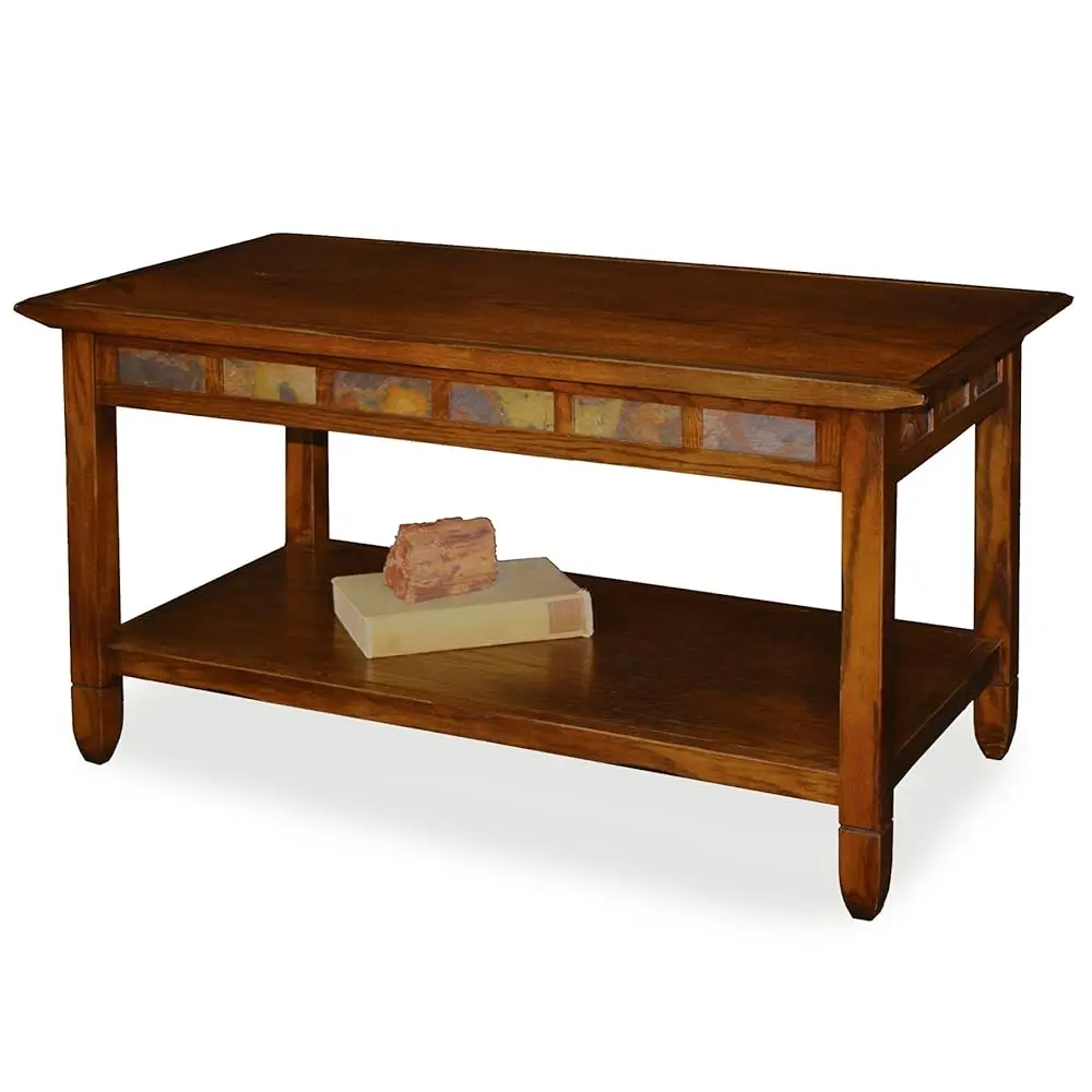 

Sibley Coffee Table, Solid Wood, Slate Tile Details, Bottom Display Shelf, Easy-Assembly, Living Room, Rustic Oak, 38 in x 2