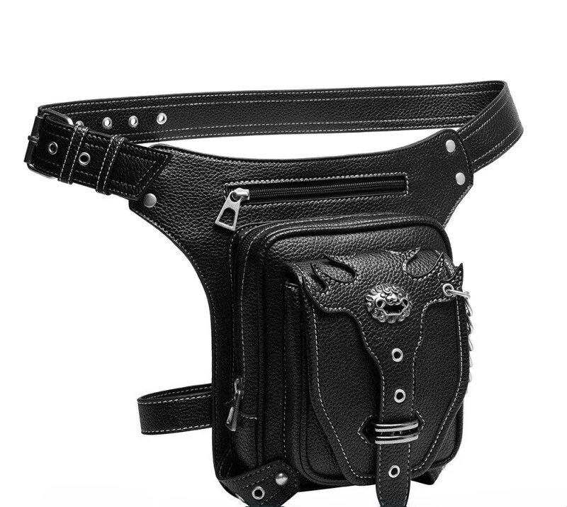 Nueva bolsa táctica para pierna de motocicleta a la moda europea y americana, riñonera para ciclista, bolsa de mallas locomotora de cuero PU para exteriores