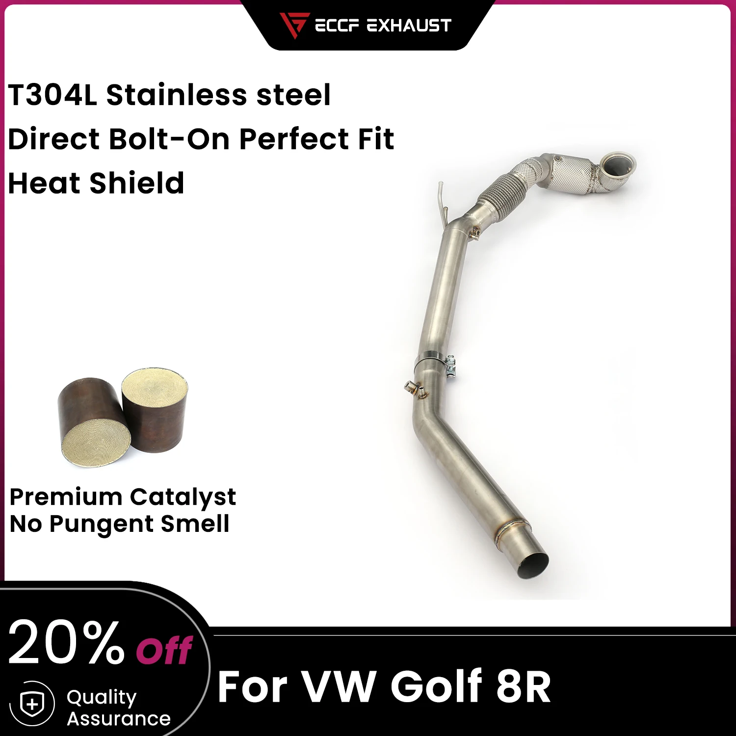 

ECCF Sports Downpipe With Heat Shield For VW Golf 8R Aggressive Exhaust Sound High Flow Performance Upgrade