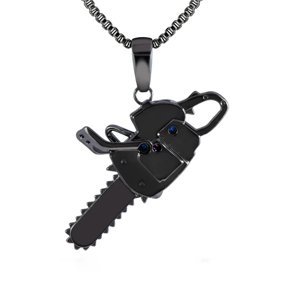VANAXIN Iced Out Chainsaw Pattern Pendant for Men Cubic Zirconia 14k Gold Plated  Accessories  Jewelry