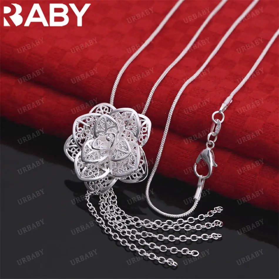 

URBABY 40-75cm 925 Sterling Silver Flower Tassels Pendant Necklace For Women Charm Trend Birthday Gifts Fashion Party