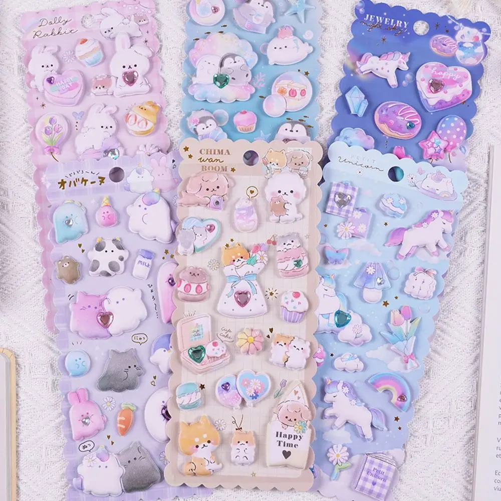 Kawaii Penguin Pegasus Pattern Stickers Funny Paper 3D Puffy Sticker Hand Ledger Reusable Cartoon Decoration Stickers