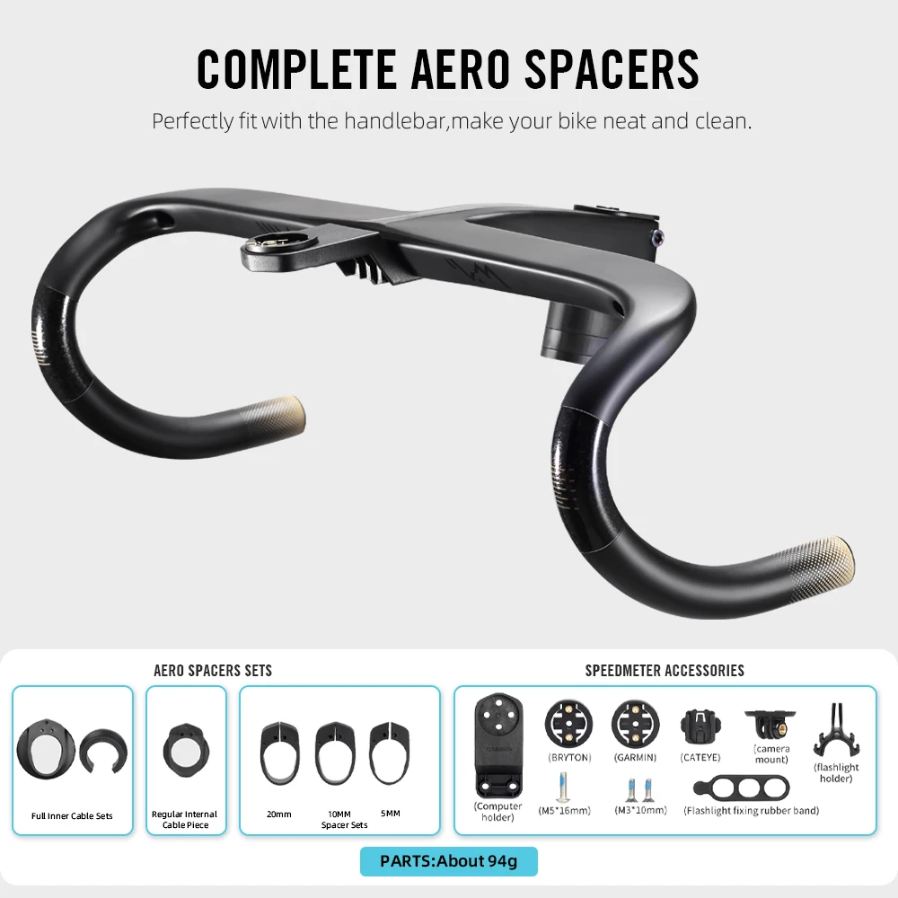 RYET Ergo Ace Road Bicycle Handlebar Carbon Full Internal Cable Routing Integrated Handlebar Di2 With Computer Holder Bike Parts