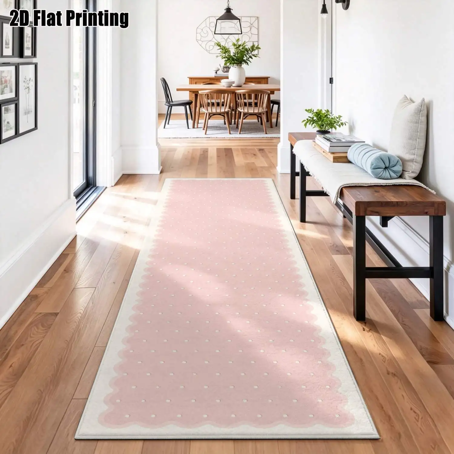 1Pc 2D Printed Pink Dot Long Strip Rug, Nordic/Instagram/Modern Simple Geometric Style, Home Decor, Multi-Size, Machine Washable, for Entrance, Corridor, Bedroom, Kitchen