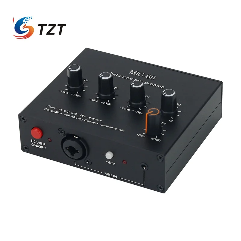 TZT MIC-60 Preamp Mikrofon Seimbang Bawaan 48V Amplifier Mikrofon Dinamis Catu Daya Phantom dengan Kabel USB dan XLR