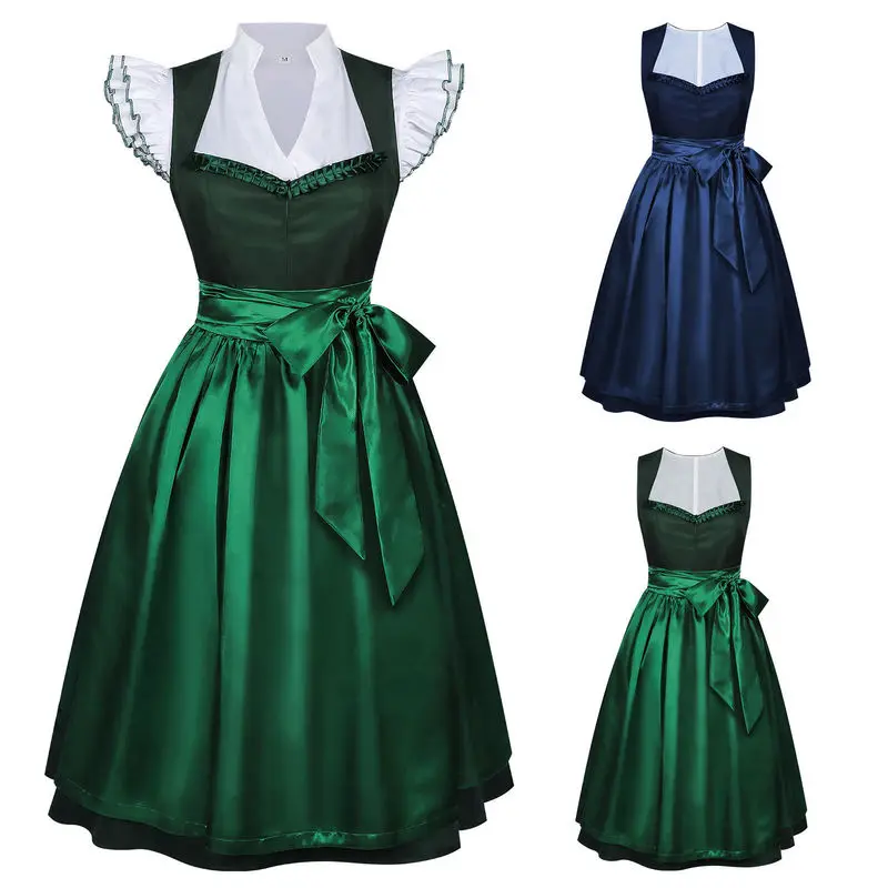 QICHE Women Bavarian Two Piece Dress Set Traditional Munich Oktoberfest Festival Party Outfit