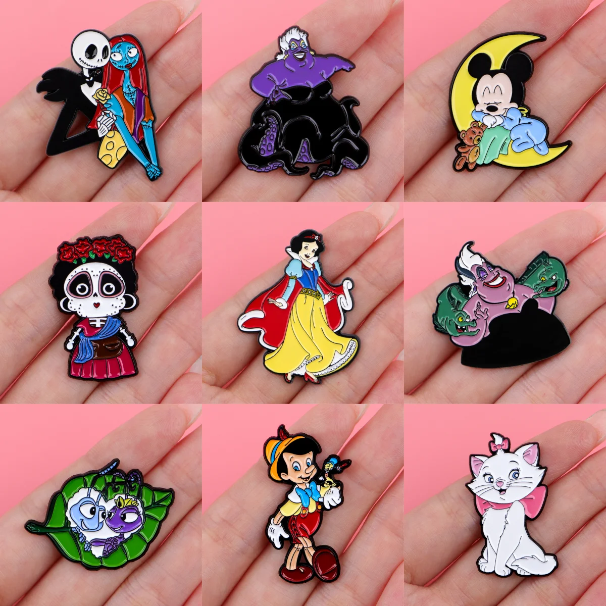 Alfileres esmaltados de pulpo y villano divertido, broches de princesa, insignia, Pin de solapa para mochila, accesorios de ropa, joyería de Halloween, regalo para niños