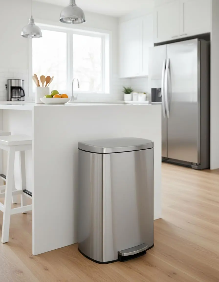 Tacleekii 13 Gal / 50 L Stainless Steel Kitchen Trash Can Rustproof Step-on Garbage Can with Soft Close Lid, Liner Rim, Rear Handle, Metal Garbage Bin