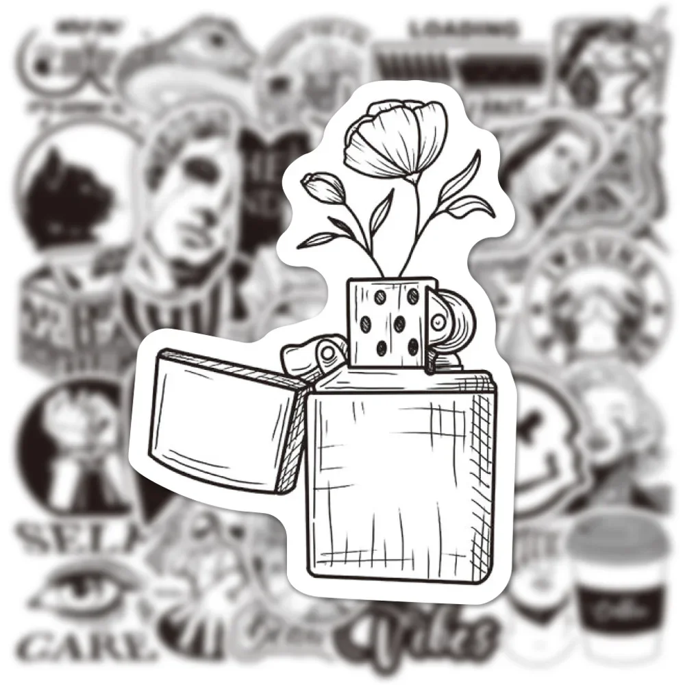 50 sztuk fajnych czarno-białych naklejek w stylu INS VSCO, estetyczne naklejki na laptopa, samochód, motocykl, gitarę, bagaż, telefon, naklejki graffiti.