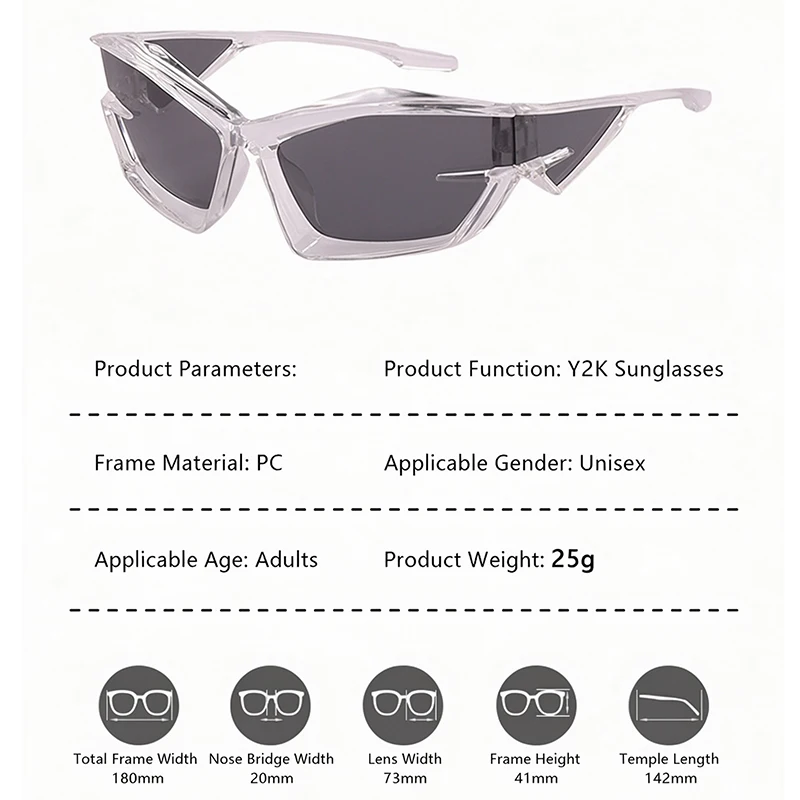 Futuristic Tech Sunglasses for Men Women, Trendy Irregular Frame Shades, European American Streetwear Runway Fashion Glasses