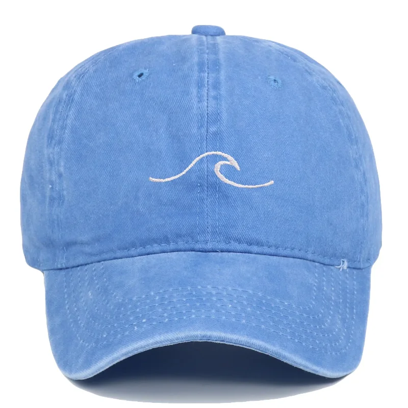 Wave Pattern Embroidered Baseball Cap Solid Color Washed Retro Dad Hat Men Women Hip Hop Sun Hat Outdoor Travel Sports Casual Ad