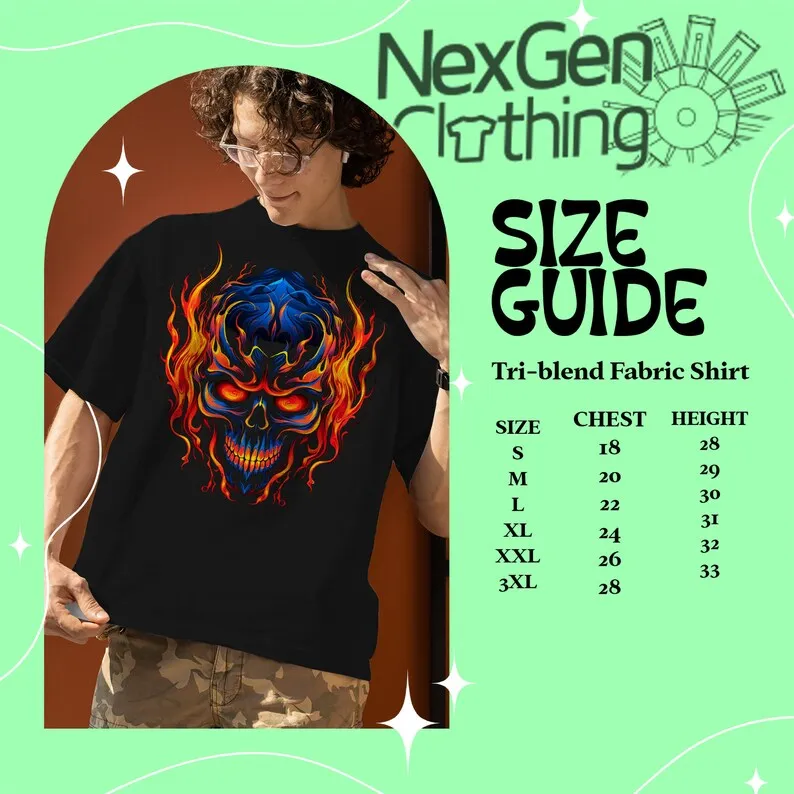 Tribal Flame Skull Fantasy Themed TShirt Tee Top Men's Black Cotton Shirt | Mens Goth Fantasy Shirts | Dark Graphic TShirts