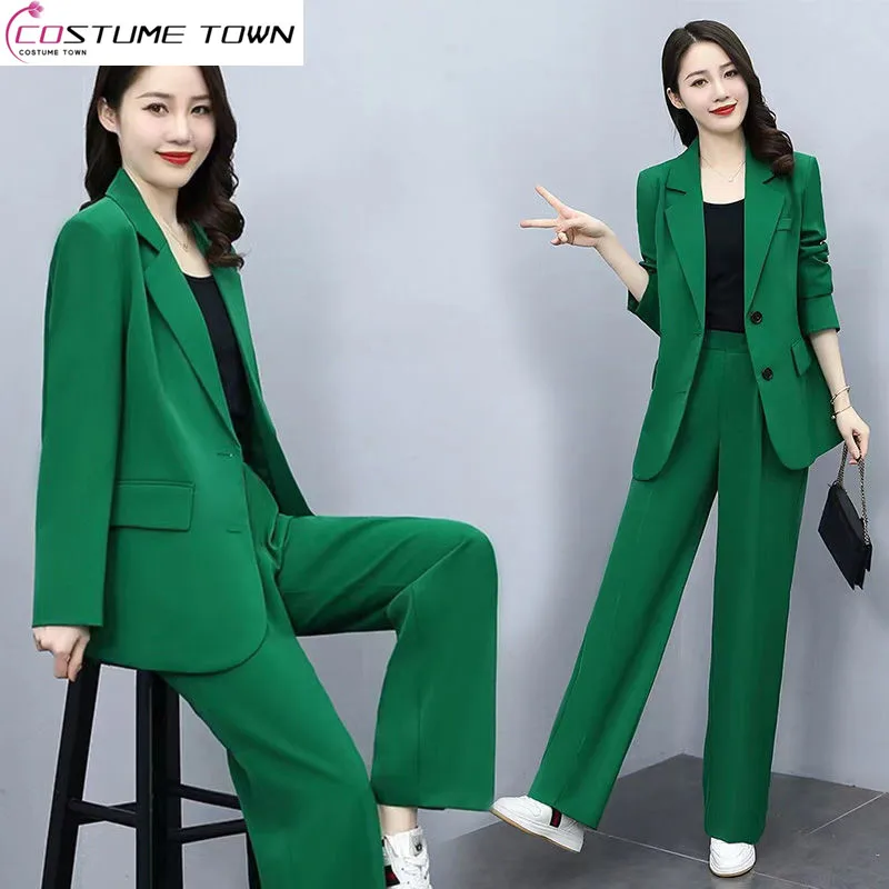 

Women's Suit 2022 New Spring and Autumn Korean Fashion Casual Professional Top Age Reducing Wide Leg Pants Two-piece Set