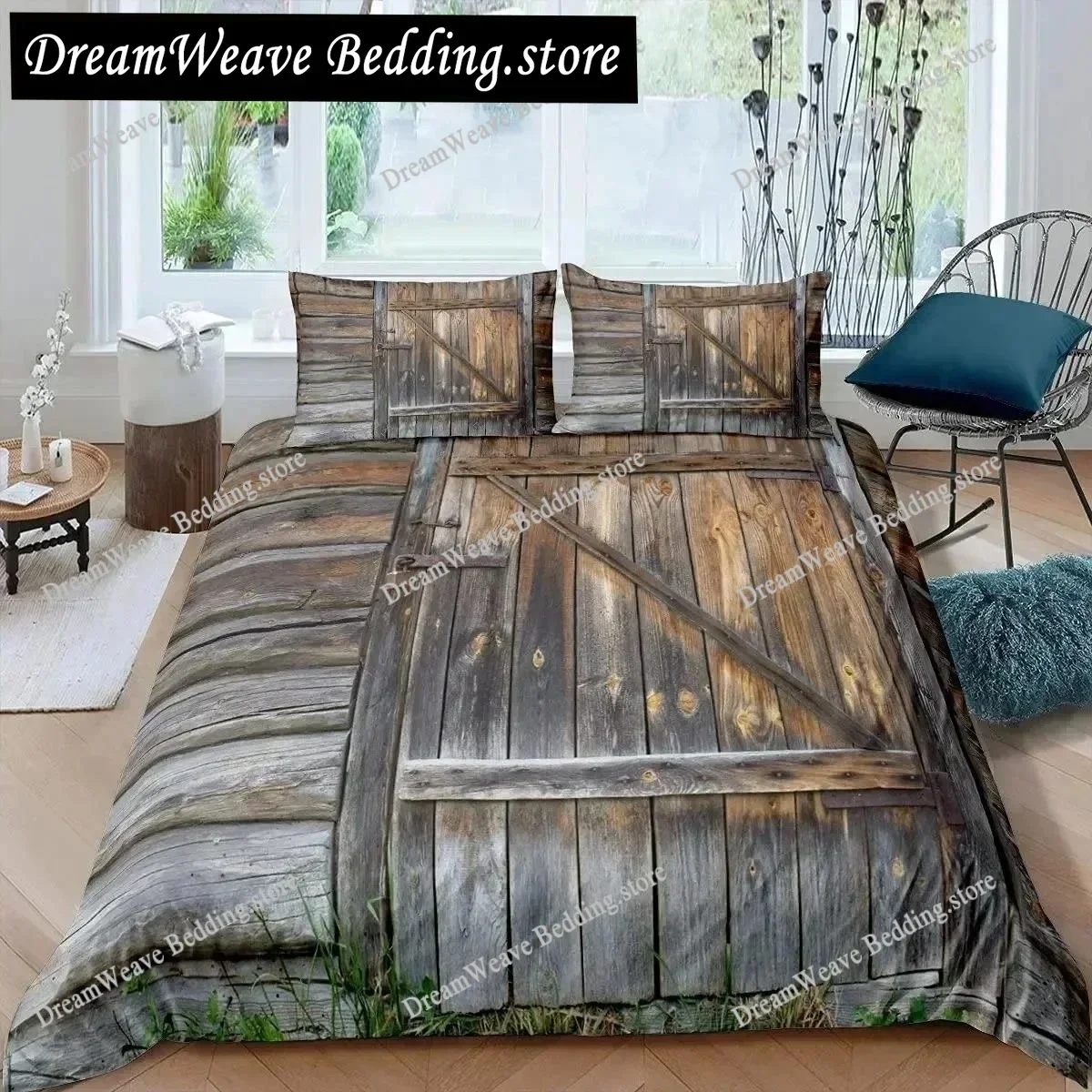 

3D Print Wood Barn Door Bedding Set Boys Girls Twin Queen King Size Duvet Cover Pillowcase Bed Boys Adult Home Textileextile9639