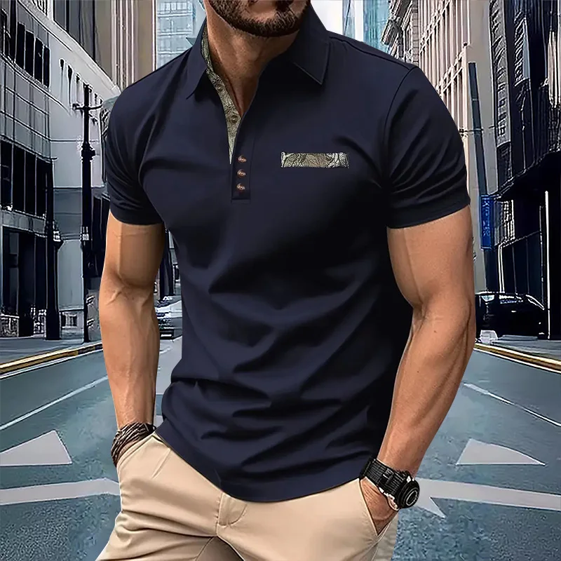 New 2024 Men\'s Summer short sleeved polo shirt men\'s business breathable Flip collar polo shirt casual sport top