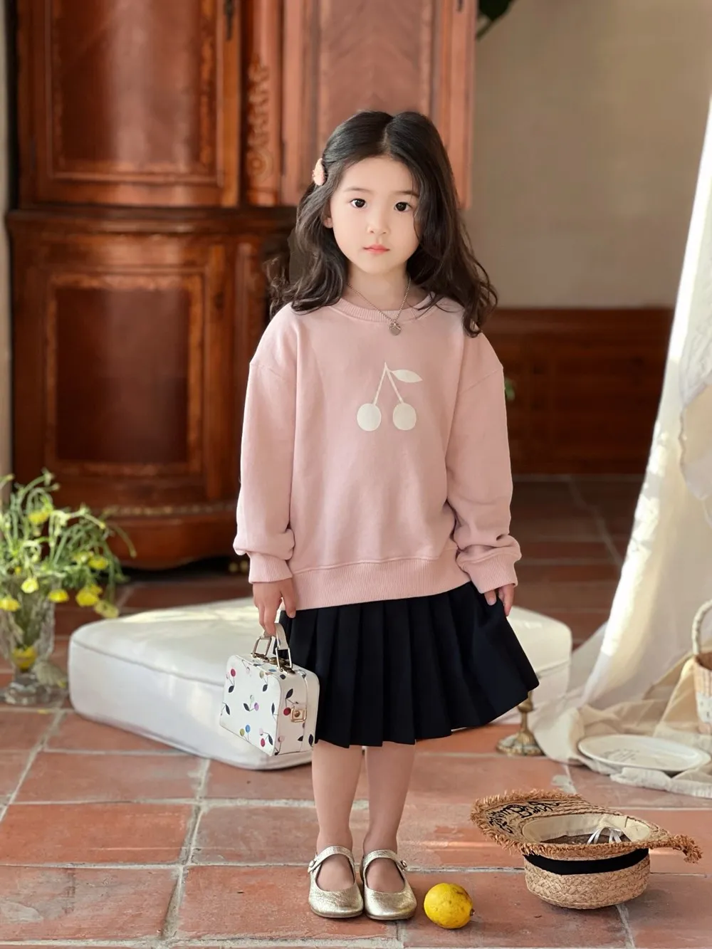 Autumn winter baby girls clothes cherry pattern Sweet pink sweatshirt kids tops casual girls sweatshirt