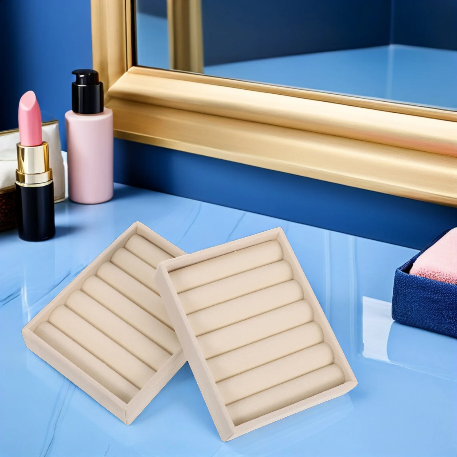 

2Pcs Small Jewelry Box for Girls Rings Organizer Tray with Protective Lining Compact Display Case for Rings Studs Accessories