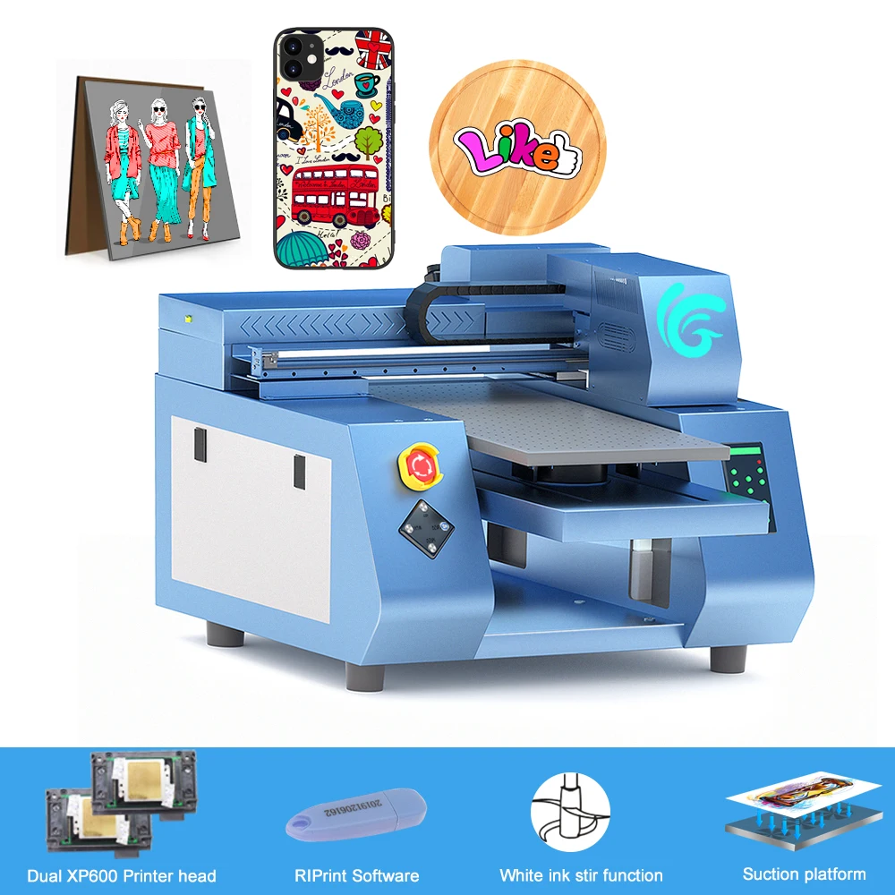 A3 UV Printer Automatic LED UV Flatbed Printer A3 XP600 printerhead For Phone Case Wood bottle Acrylic Glass uv printing machine