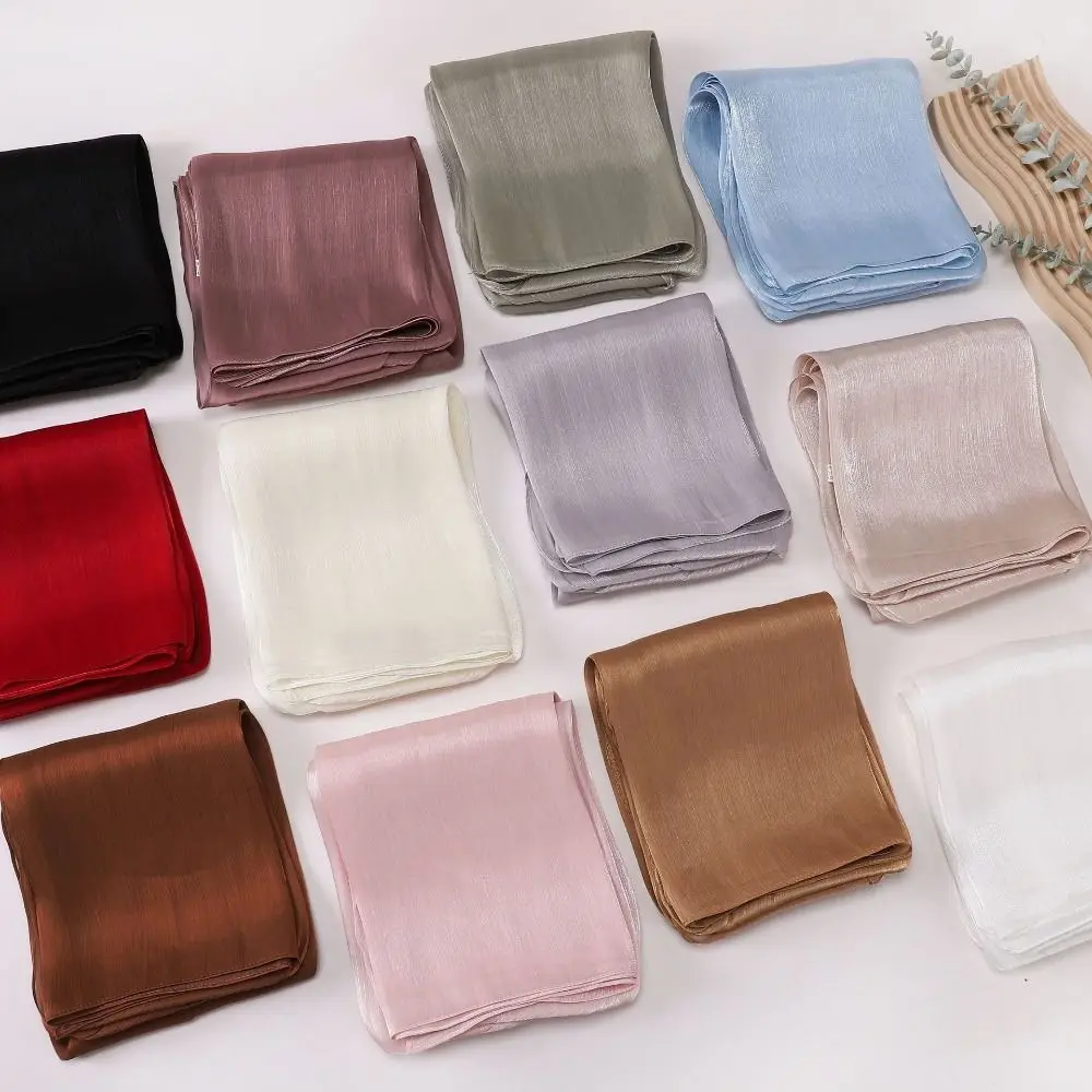 Fashion Solid Color Silk Scarf Chiffon Shining Chiffon Hijab Veil Soft Long Sunscreen shawl Outdoor image 2