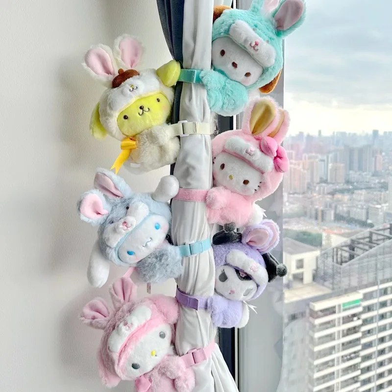 Cartoon Hello Kitty Curtain Tiebacks Kuromi Cinnamoroll Melody Plush Doll Curtain Holdback Buckle Clips Children Room Home Decor