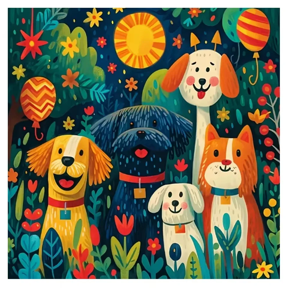 Jigsaw Puzzle 500/1000 Pieces Puzzle Cute Cartoon Dogs Party Flowers  Paper Puzzle Decorative Painting Exercise Brain Thinking