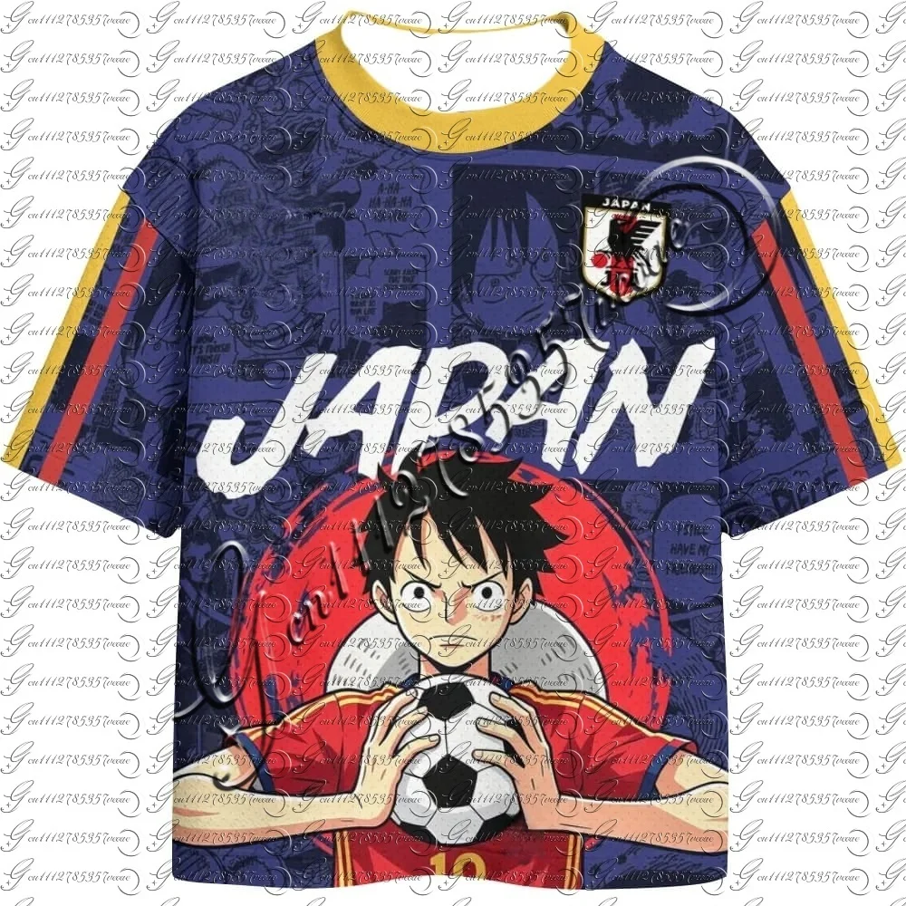 Camiseta Vintage con Gráfico de One Piece Monkey D. Luffy x España x Selección Nacional de Japón, Unisex, para Hombre y Mujer, Anime, Fútbol, Streetwear, Manga Corta