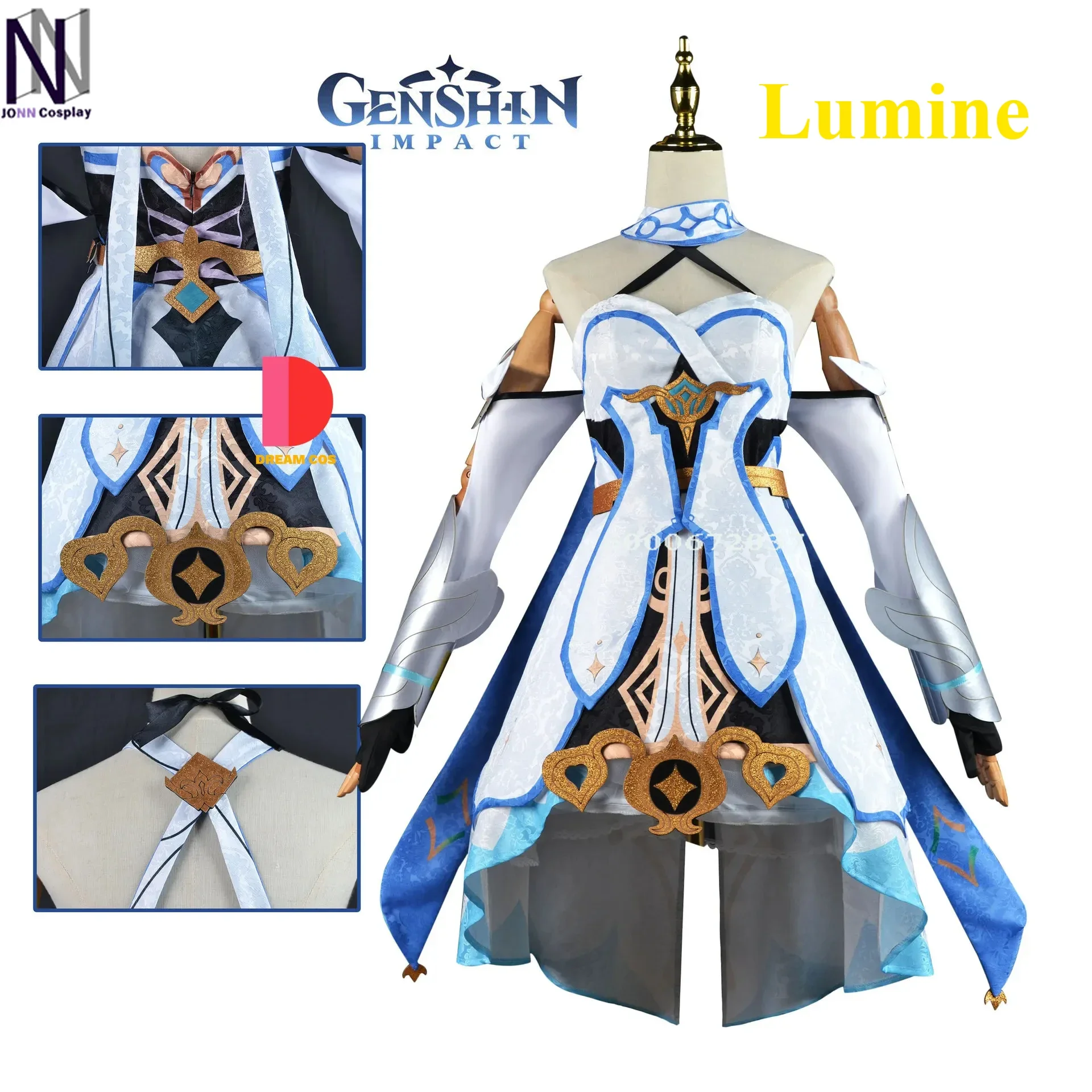 Game Genshin Impact Lumine Bright Cosplay Lumens Costume Alumina Wig Hair Traveler Women Dress Set Party Outfits Complete Set