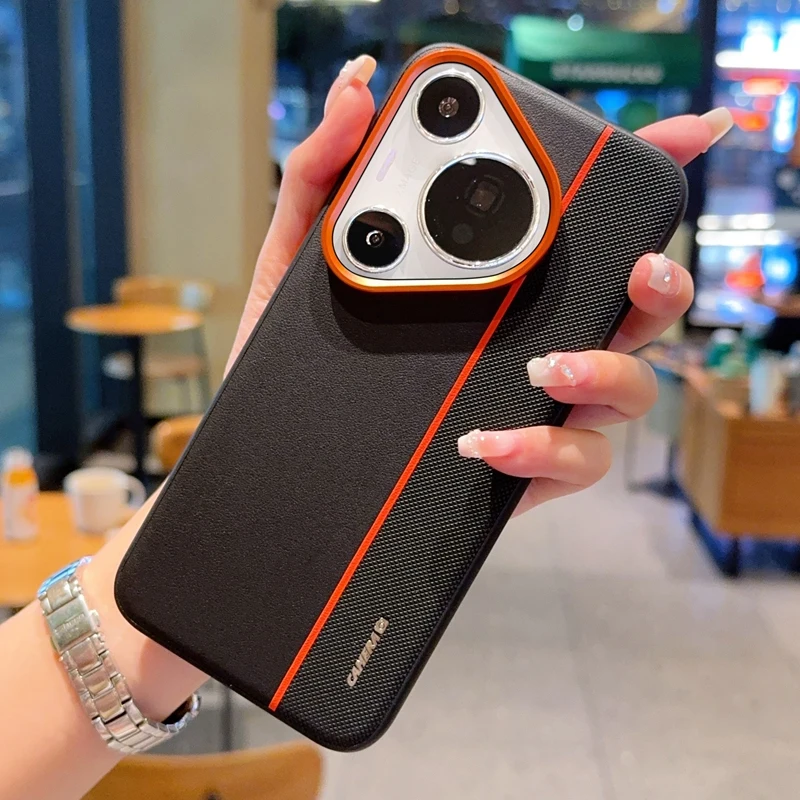 Huawei Pura 70/70 Pro/70 Ultra用メッキPC大穴トリプルカラーメタルレンズリング付き指紋防止耐衝撃スマホケース