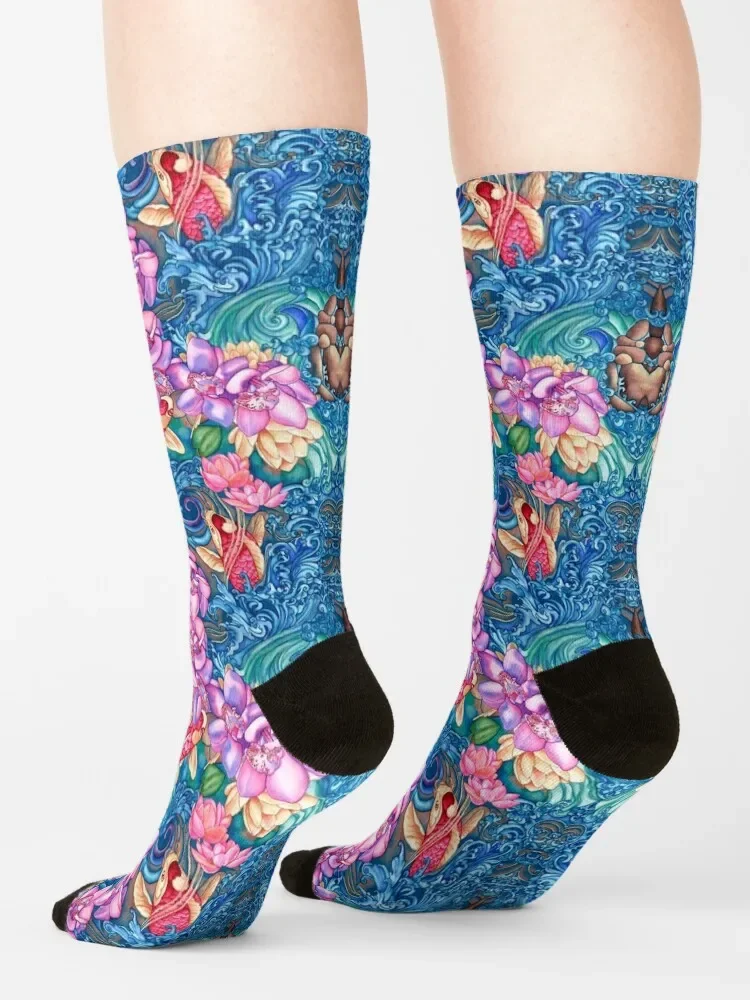 Chaussettes Splash Orchid pour hommes et femmes, chaussettes en coton, randonnée heureuse, haute qualité