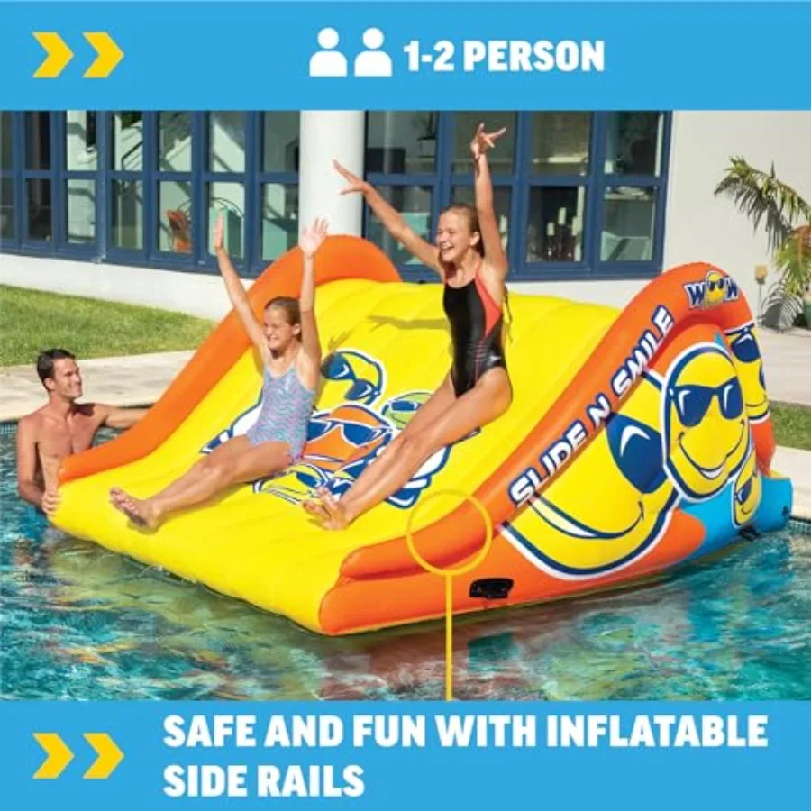 Giant Inflatable Floating Water Slide for pool parties - PVC material - bright yellow and orange - dual-lane 9 ft design with h
