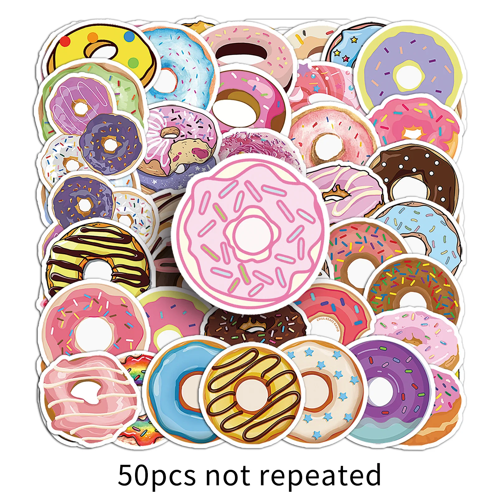 50 قطعة من ملصقات الدونات الكرتونية المواد الحلوى الذواقة يمكن تزيين الكمبيوتر المحمول كوب ماء الغيتار باد ملصق مضاد للمياه لعبة أطفال