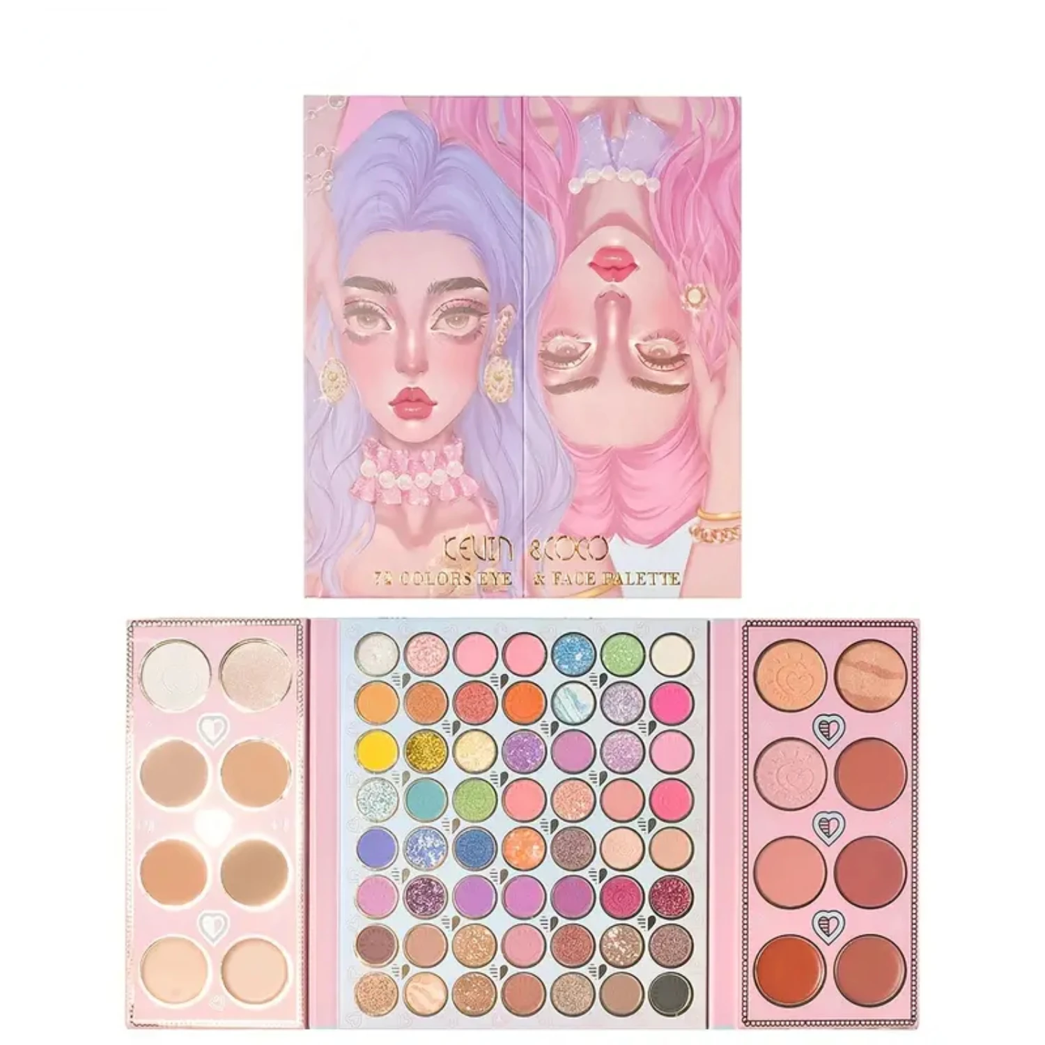 

Stylish Special Edition 72 KEVIN&COCO Girl Eyeshadow Tray with Reverse Color, Featuring Vibrant Matte Blush, Highlight, and Cont